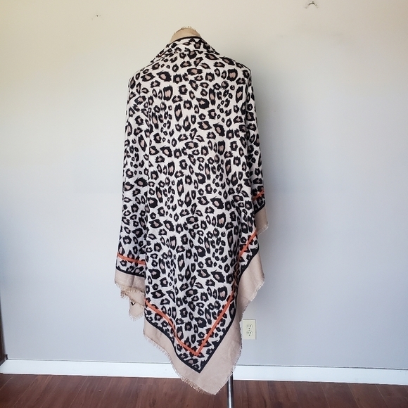 Boho Leopard Cheetah Animal Print Square Wool Scarf Wrap Shawl Raw Hem Trim - Picture 10 of 10